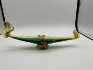 Vintage Art Glass Murano Gondola Boat Ashtray Blue Green Amber Clean No Damage - Picture 1 of 6