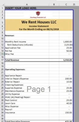 Income Statement for Landlords - Excel Template (w/ Automated Report Generation) - Image 1 of 3