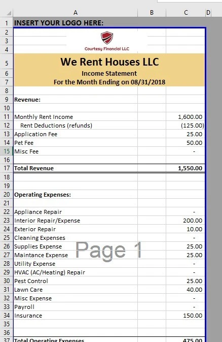 Income Statement for Landlords - Excel Template (w/ Automated Report Generation) - Image 1 of 3