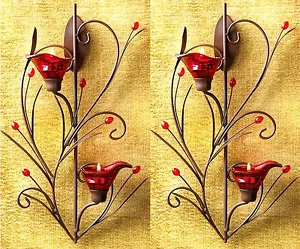 Juego de Dos (2) * Art Deco * APLIQUE CANDELABRO FLOR DE RUBÍ FLOR AZULADA * NUEVO EN CAJA - Imagen 1 de 12