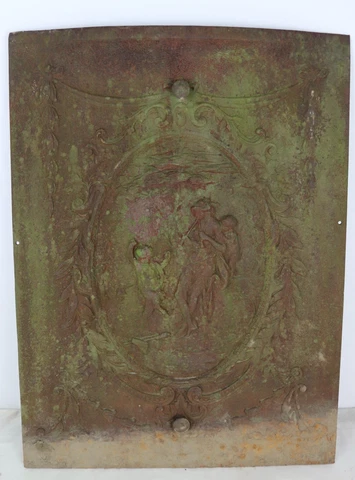 Antique Cast Iron Fireplace Cover Summer Door Figural Woman w/ Children 1353 Cover