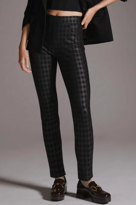 Leggings de pasarela Sanctuary x Anthropologie talla pequeña negros a cuadros recubiertos elásticos Foto 1 de 4