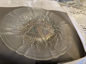 Vintage Christmas Clear Bells Iridescent Platter Serving Tray Size 14X13.5” - Picture 1 of 8