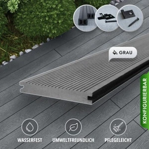 WPC Terrassendielen Massiv, Balkon Terrassen Dielen 3m-5m Komplettbausatz 6-90m² - Bild 1 von 49