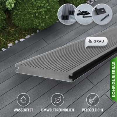 WPC Terrassendielen Massiv, Balkon Terrassen Dielen 3m-5m Komplettbausatz 6-90m² - Bild 1 von 4