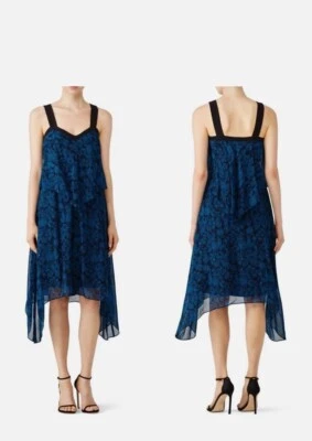 Derek Lam 10 Crosby Blue Floral Silk Ruffle Sleeveless Womens Size 4 Party Midi - Image 1 of 4
