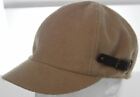 Scala Pronto Womens Tan Wool Corduroy Hat Garterized Back 1 Sz Cap Leather Strap