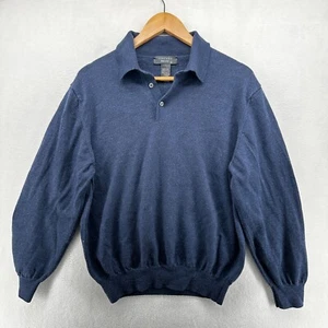 Toscano Pullover Sweater Blue Men's Large Merino Wool Long Sleeve Collared - Picture 1 of 11