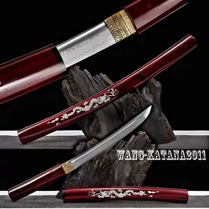 Mini katana samurái japonés plegable de acero 1095 rojo dragón tanto de 20 - Imagen 1 de 10