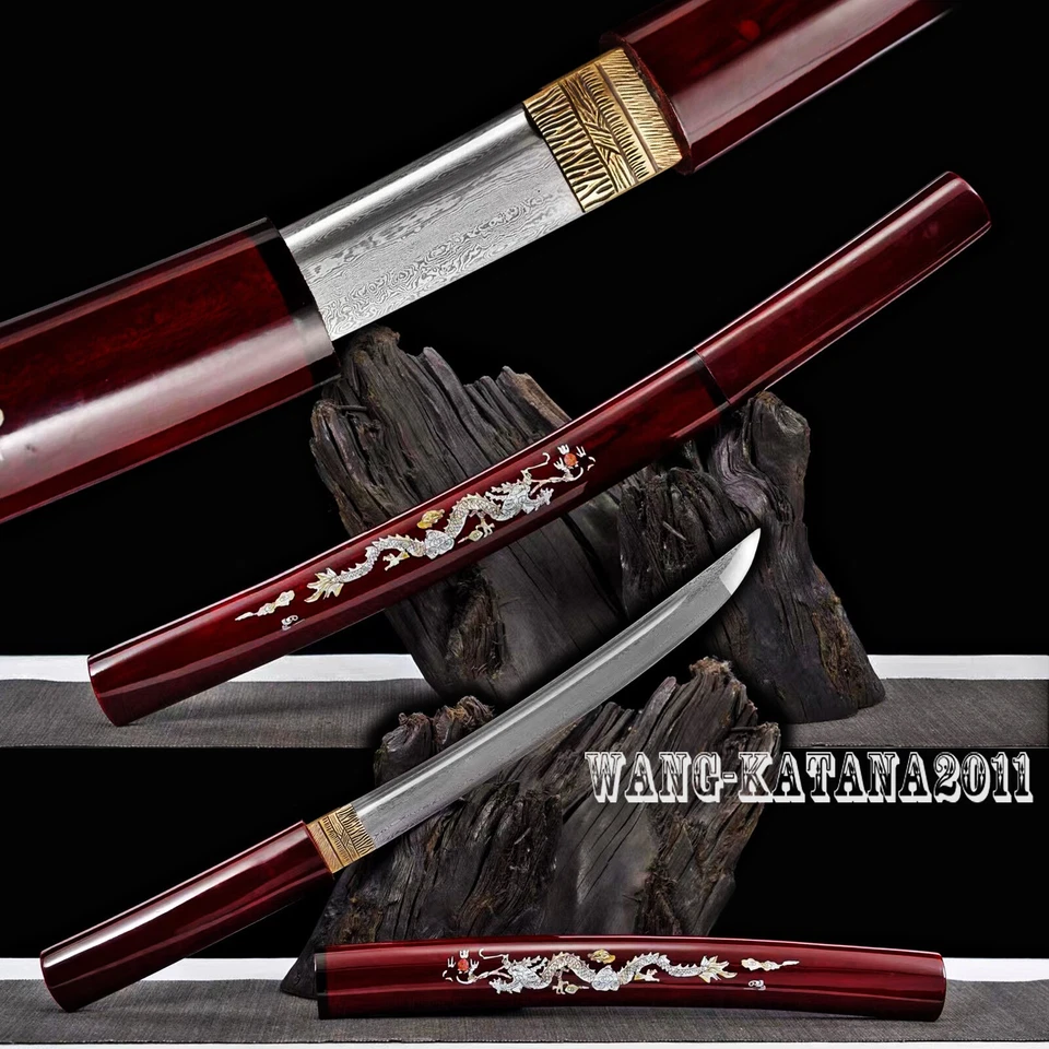 20''Red Dragon Tanto Folded 1095 Steel Mini katana Japanese Samurai Short Sword - Image 1 of 4