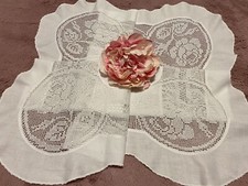 ANTIQUE MARY CARD c 1917 "ROSE BUD LACE" FILET HAND CROCHET SUPPER CLOTH