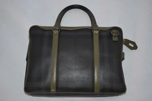 Maletín de hombro para hombre Burberry Caqui recubierto de cuero lona portafolio para computadora portátil - Imagen 1 de 12