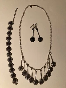 Handmade Silver Drops w Garnet Artisan Jewelry Set Necklace Bracelet & Earrings - Picture 1 of 11
