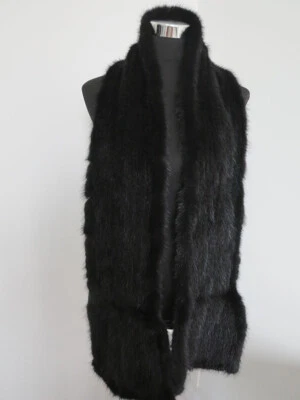 New braid genuine mink fur scarf fur  premium quality cape 178*16 cm black wrap - image 1 of 4