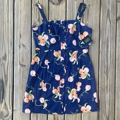 Modcloth Era Summertime Appreciation Peach Mini Dress Navy Button Front NWT - Image 1 of 4