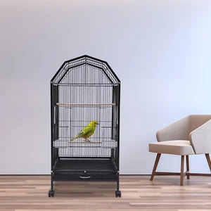 Schwarzer großer Vogelkäfig mit Rollständer Nymphensittich Fink Papagei Vogelkäfig - Bild 1 von 21