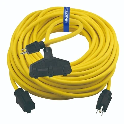 CP 100 ft 12/3 SJTW Heavy Duty Extension Cord & 2 ft 3-Outlet Adapter, CPCO90003