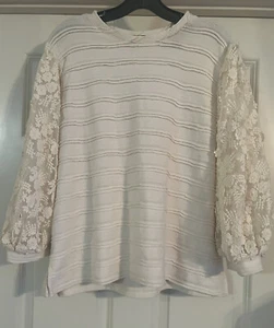 Anthropologie Eri + Ali Boho Mesh Crochet Floral Size M Textured Mixed Media - Picture 1 of 9