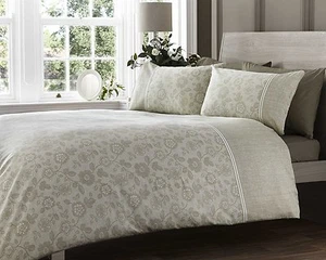 Double Bed Lola Lace Effect Natural 300 Thread Count Luxury Duvet Cover Set - Picture 1 of 2