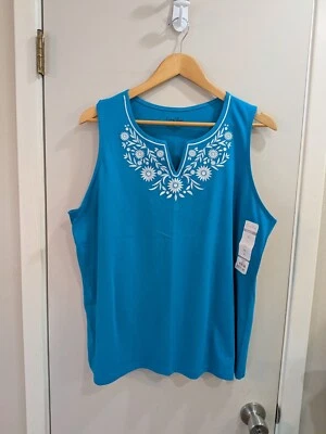 NWT Coral Bay Sz. XL V-Neck Embroidered Trim Florida Tank Top - Image 1 of 4
