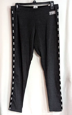 Victoria's Secret Pink Yoga Charcoal/White Logo Tape Cotton Blend Legging - Sz L - Image 1 of 4