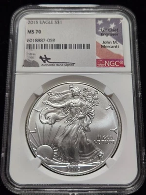 2015 Silver Eagle NGC MS70 Mercanti Signed Label (Z-1111) - Image 1 of 2
