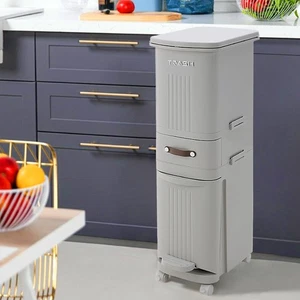 36L Dual Compartment Kitchen Bin 3Tier Trash Can with Pedal Wheels Recycling Bin - Picture 1 of 15