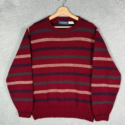 Vintage Shetland Wool Sweater Men's Large Maroon Stripe Kuppenheimer USA Made - Image 1 of 4