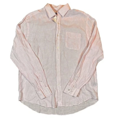 J McLaughlin NWT Gramercy Woven Shirt White Pink Striped 100% Linen XL Button Up - Image 1 of 4