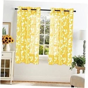 Yellow Sheer Curtains 63 Inch Length for Bedroom 2 Panels,Home Decor,Spring - Bild 1 von 7