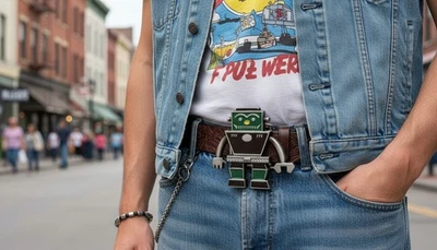 Uomo Donna Metallo Argento Moda Cintura Fibbia Robot Animazione di Tendenza Drip - Immagine 1 di 4