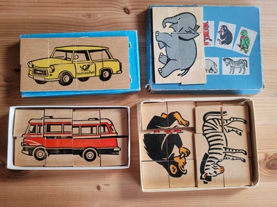DDR Puzzle Legespiel aus Holz Fahrzeugen Tieren affe Fuchs Bär papagei vollständ - Bild 1 von 2