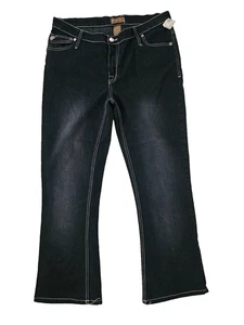 Pinq Damen schwarz Mid Rise dunkle Waschung Stretch gerades Bein Jeans Gr. 13 neu mit Etikett - Bild 1 von 8