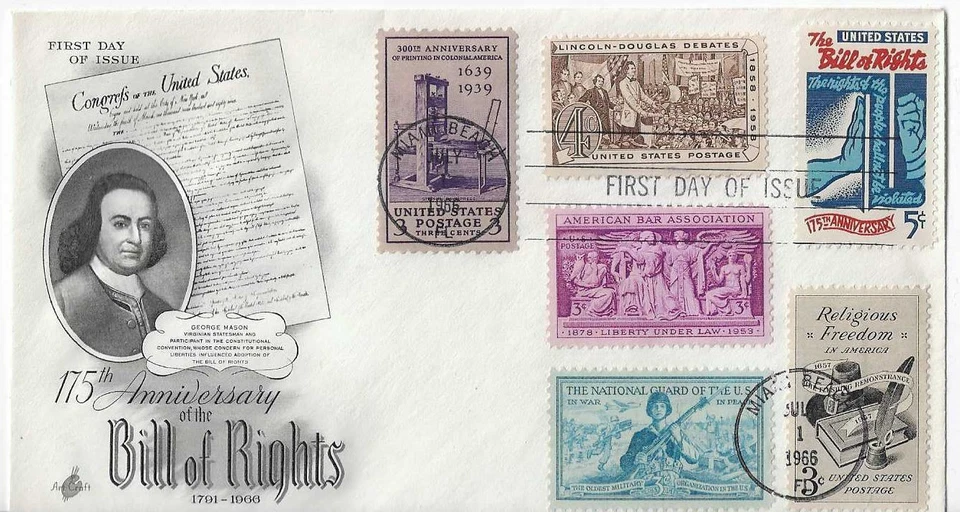 ArtCraft # 1312 The Bill of Rights 175th Anniversary 6-stamp combo - Image 1 of 1