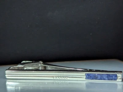 Lanvin Tie Clip Bar Pin Silver Metal × Blue Lapis Lazuli 6cm Made in Germany - Image 1 of 4