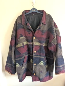 Vintage Coat Jacket Aztec Wool Blend Made In England Navajo XL 1970s 80s 90s - Picture 1 of 14