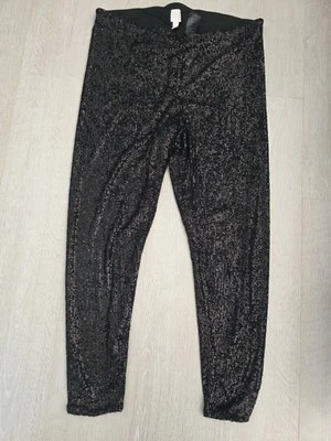 H&M Black Stretch Sequin Leggings with jersey lining Size XXL New With Tag - Image 1 of 4
