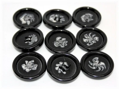 Buttons Licorice Swirl Black Four Hole Rolled Edge Vintage Set 3 cm  x 9 - Image 1 of 4