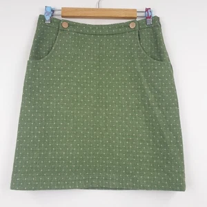 White Stuff Skirt Womens UK 8 Green Spotted Polka Dot A-Line Short Wool Blend - Picture 1 of 15
