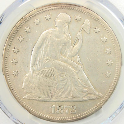 1872 Seated Liberty Silver Dollar $1 - Certified PCGS XF Detail (EF) - Rare Coin - Image 1 of 4