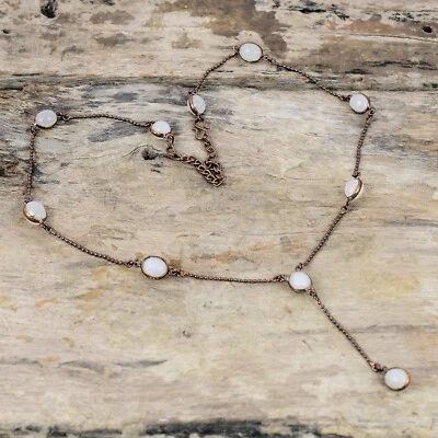 Presente para ela colar ajustável eletroformado pedra da lua arco-íris cobre 18,0" - Imagem 1 de 4