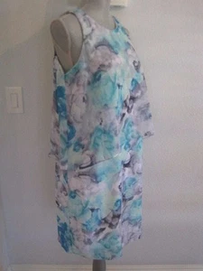 NWT PRELUDE 8 & 14 Aqua Blue/Grey Floral Sleeveless Blouson Dress - Imagen 1 de 10