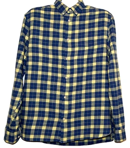 H&M Men's Blue Yellow Plaid Cotton Shirt Size Long Sleeve L - Picture 1 of 6