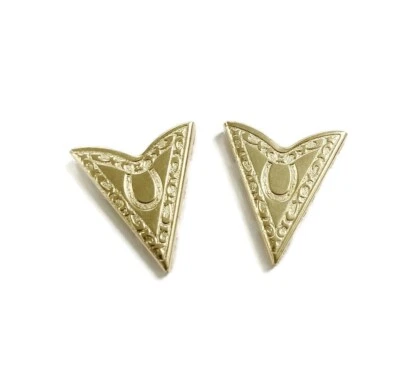 Pair Golden Brass Horseshoe Floral Country Western Shirt Blouse Collar Tips 2358 - Image 1 of 4