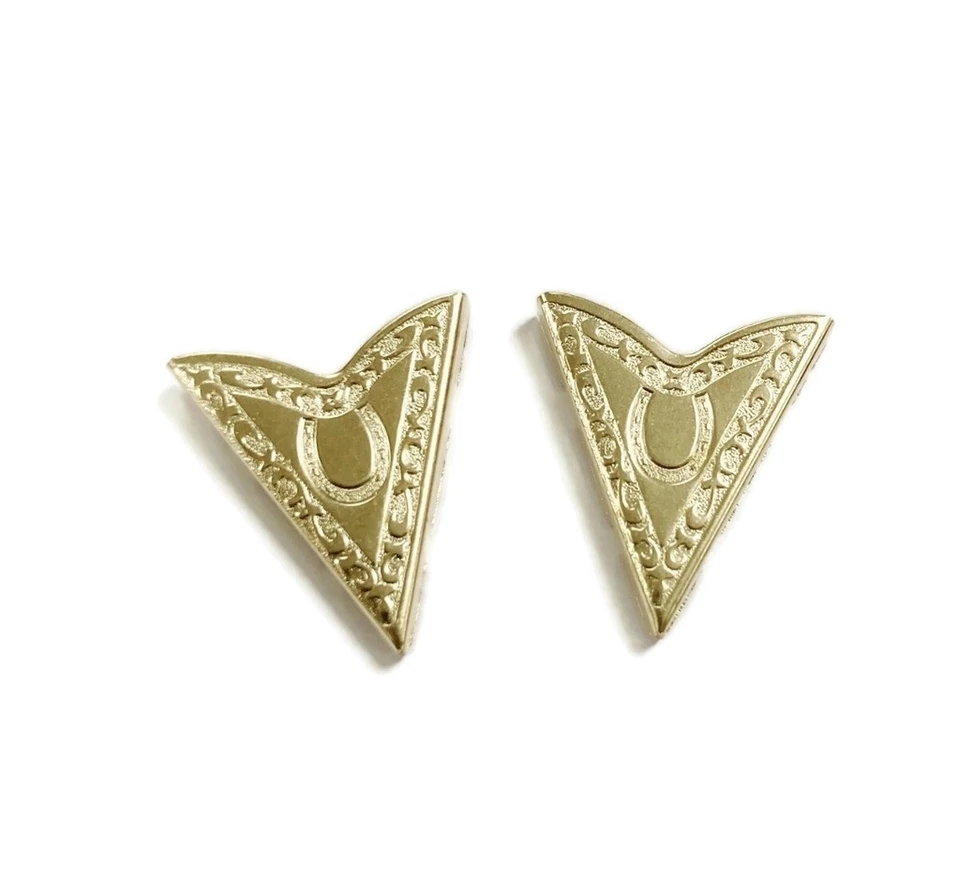 Par de puntas de cuello blusa camisa country occidental floral herradura latón dorado 2358 Foto 1 de 4