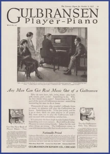 Pubblicità stampa vintage 1921 GULBRANSEN suonatore pianoforte strumento musicale effimera anni 20 - Foto 1 di 1