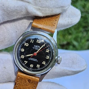 Vintage ENICAR Men's Manual Wind Wrist Watch Military 17 Jewels Swiss Black Dial - Picture 1 of 11
