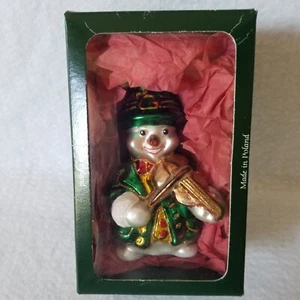 Vintage Schneemann Ornament irische Geige spielt mundgeblasenes Glas Made in Poland - Bild 1 von 9