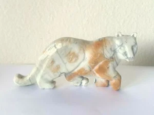 VTG Hand Carved Stone Tiger Big Cat Figurine Handcrafted Art Figurine 6" x 2.75" - Picture 1 of 8