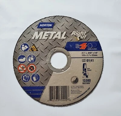 4-1/2" x .040" x 7/8" Type 1 / 41 Cut Off Wheel Norton, Lot of 75 BULK - Image 1 of 2